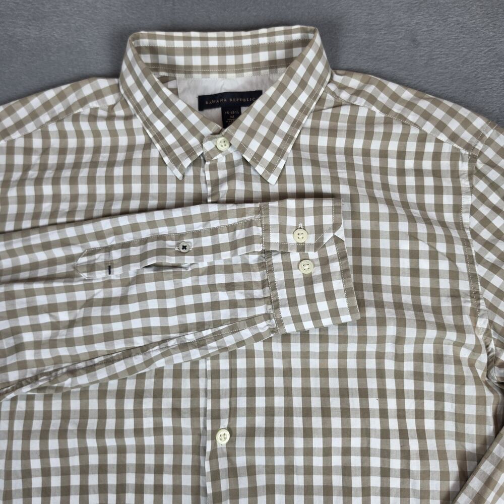 Banana Republic Men's Medium Check Button Front Dress Shirt 100% Cotton